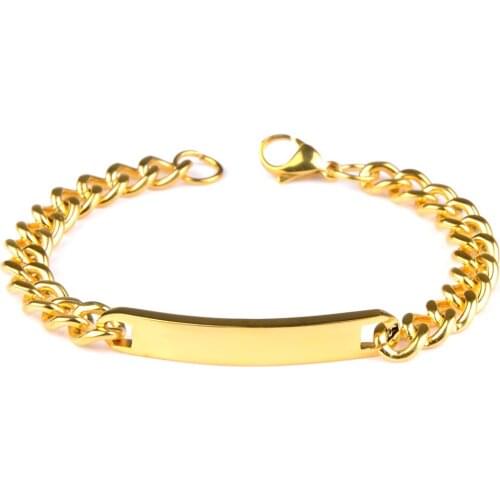 Gold Color Lobster Buckle Bracelets Stainless Steel 7MM Width Rectangle Blank Bar Charm Bangles Gifts For Men Women