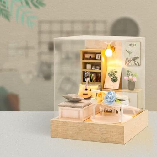 DIY Wooden Dollhouse Miniature Furniture Kits with Light Piano Assembled 3D Model Music Casa Doll House for Children Adult Gifts