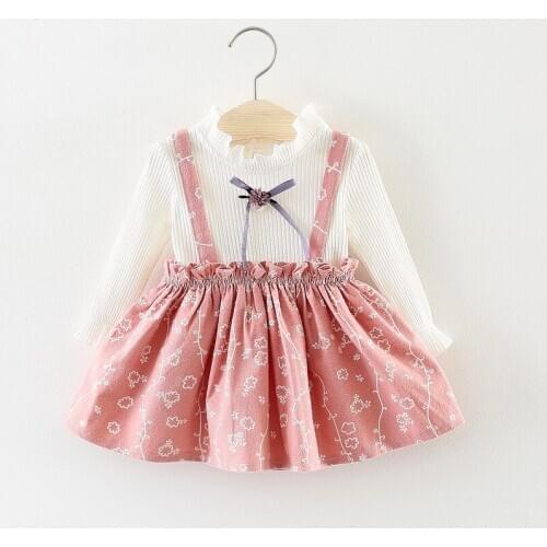 Ins Childrens Clothing 2020 Autumn Kids Dress New Girls Long-sleeved Printed Dress Female Baby Bowknot Princess Dress 0-3 Years