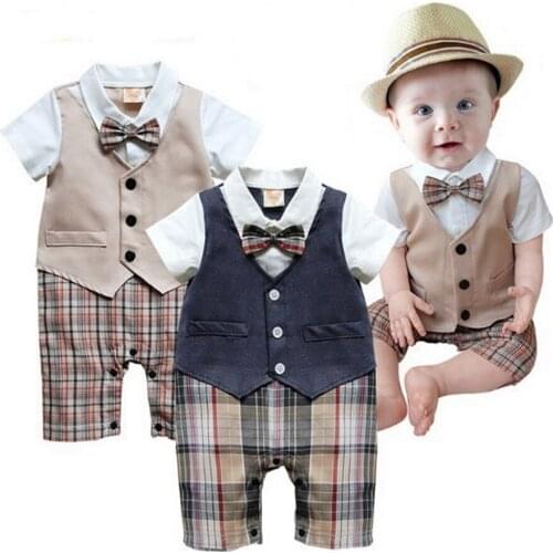 DHL 50pcs Newborn Baby Boy Clothes New Christening Formal Party Bodysuit Outfit Gift short Sleeve Summer 6 9 12 18 24 Monthes