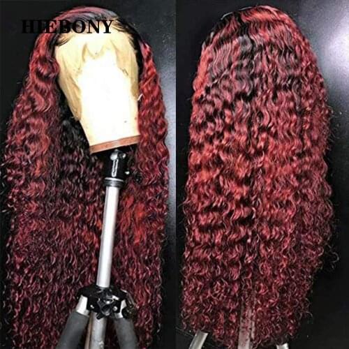 Ombre 99J Curly Lace Front Human Hair Wigs with Baby Hair Ombre 1B99J 13x6 Curly Lace Front Wig Bleached Knots for Black Women