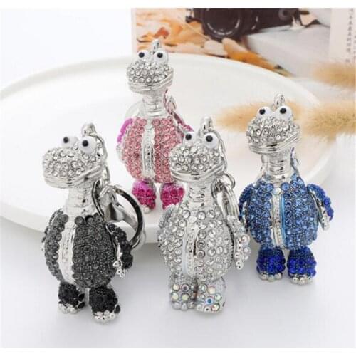 Cool Crystal Dinosaur Keychain Metal Rhinestone Animal Keyrings Women Car Bag Holder Pendant Jewelry Wholesale
