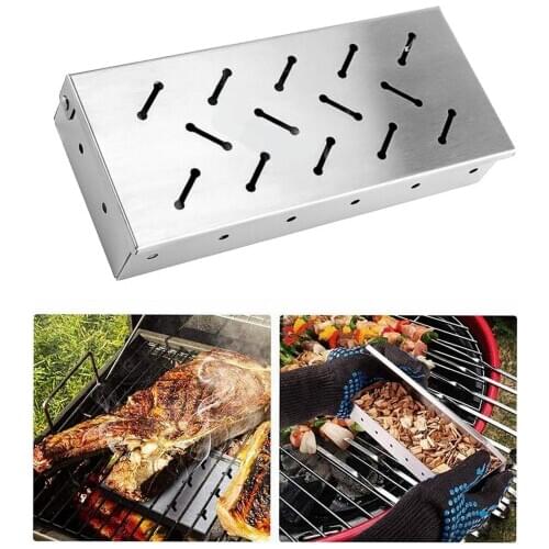 Barbecue Stainless Steel Smoker Box High-Temp Resistant Hinged Lid for Meat