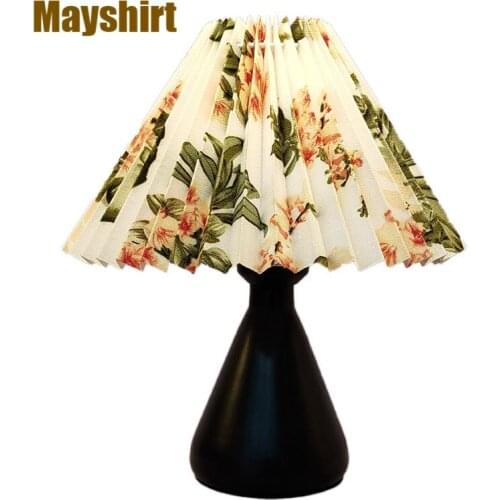 Korean Pleated Table Lamps for Bedroom Home Decor Living Room Bedside Study Desk Lamp Girl Room Decoration Modern Light Fixtures