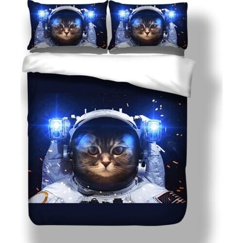 Outer Space Cat Bedding Sets Duvet Cover and Pillowcases 3 Pcs Set Twin Queen King Teenager 3D Cat Print Quilt Cover Set