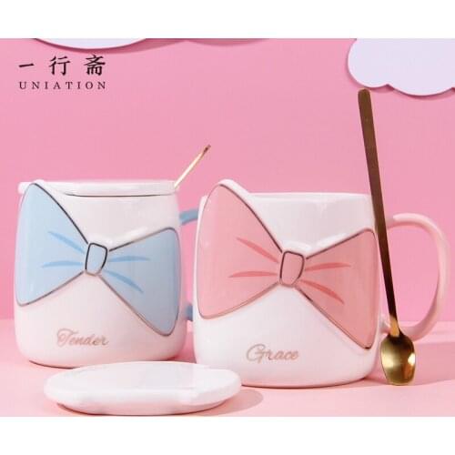 Cute cup coffee cup student personality water cup home mug bow with cap spoon high-face value
