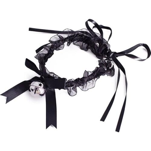 Japanese-Style Cute Chiffon Lace Collar Big Bell Bow Cat Lace-up Neckband Traction