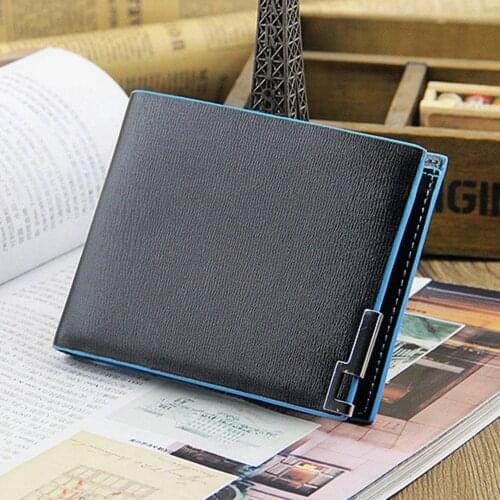 2016 Mens Fashion Leather Wallet Black Card Clutch Purse Pockets Bifold Money Clip/Wallet Carteira 9IHD