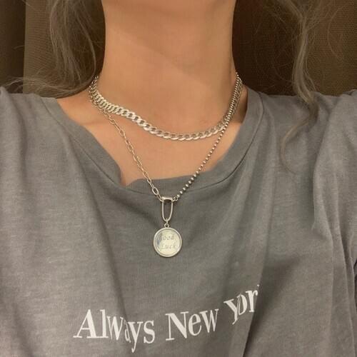 S925 Sterling Silver Necklace for Women Korean Goodluck Round Chain Fashion Retro Clavicle Chain Jewelry Wholesale