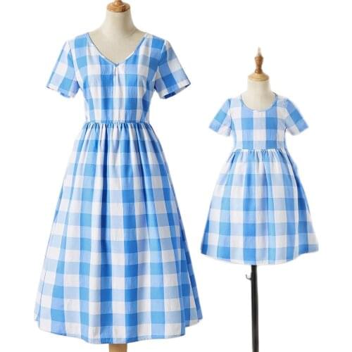 PopReal Mini Mother Dress Fashion Plaid Print Mom And Daughter Skirt Parent-Child Outfit Family Matching Outfits V-Neck