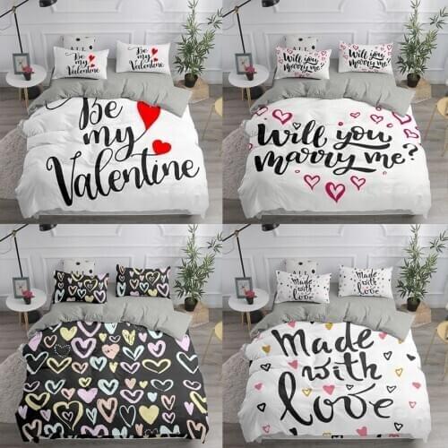 3d Bed Linen For lover Couple Valentines day Duvet Cover Adult Gift Bedroom Set Pink White Bedding Set Heart Shape Cartoon Print