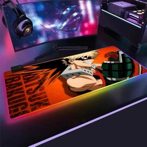 My Hero Academia RGB Mouse Pad Black Neon lights Gamer Accessories LED MousePad Large PC Desk Play Mat with Backlit mouse pad