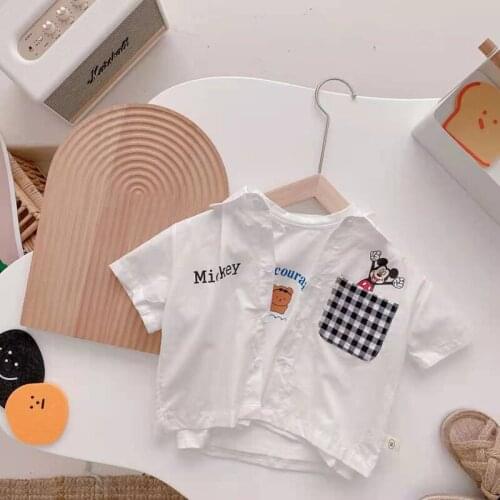 Disney Boys Shirts Children Clothes Donald Duck Cartoon Print Kids Short Sleeve Shirt Summer Casual Fashion Blue White Clothing