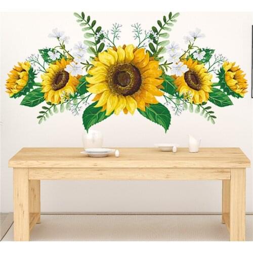 Removable Wall Sticker Flower Creative Simulation Sunflower Background Decoration Wall Decal for Living Room Bedroom Kids Room
