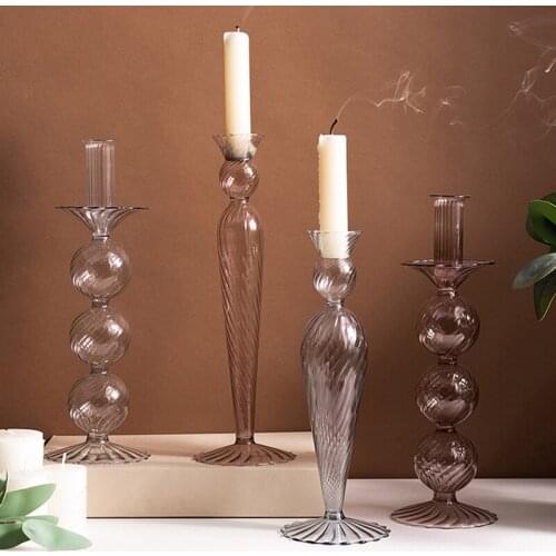 Glass Candle Holder For Wedding Decorations Candlestick Candelabros Vintage Candle Stand Rustic Candle Holder