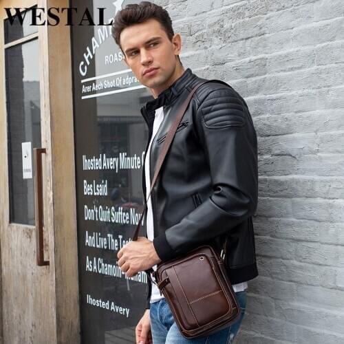 WESTAL mens shoulder bag for men' bags vintage crossbody bag genuine leather mens handbag male solid messenger flaps men 9055
