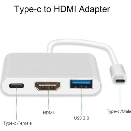 Type c male to HDMI/USB 3.0/Type C female Adapter USB-C To HDMI 3 in 1 Cable Converter for Samsung Huawei Apple Macbook