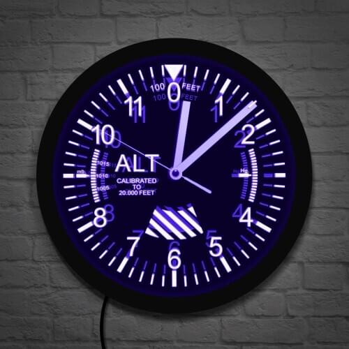 Altimeter Wall Light Military Altitude Meter Tracking LED Wall Clock Air Plane Altimeter Instrument Style Clock Gift For Pilot