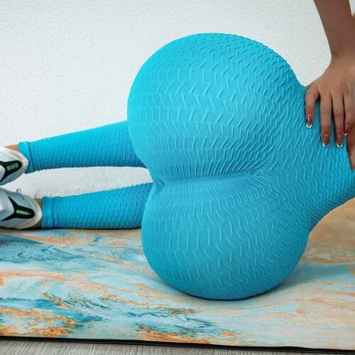 Jacquard Thread Yoga Pants Women High Waist Running Fitness Pants Bubble Push Up Hip Leggings Quick Dry Running Workout Tights