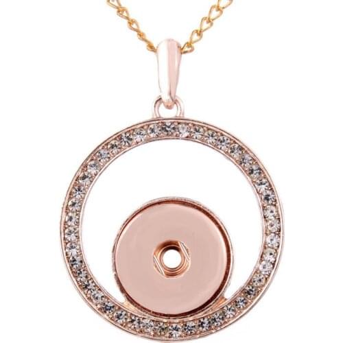 Boom Life Snap Jewelry Crystal Rose Gold Round Snap Button Necklace For Women Fit 18mm 20mm Snap Buttons Jewelry Snaps Necklaces