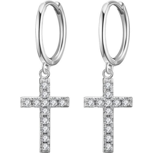 2021 New 925 Sterling Silver Crystal Cross Charm Stud Earring For Women Wedding Jewelry Pendientes Accessories eh1139