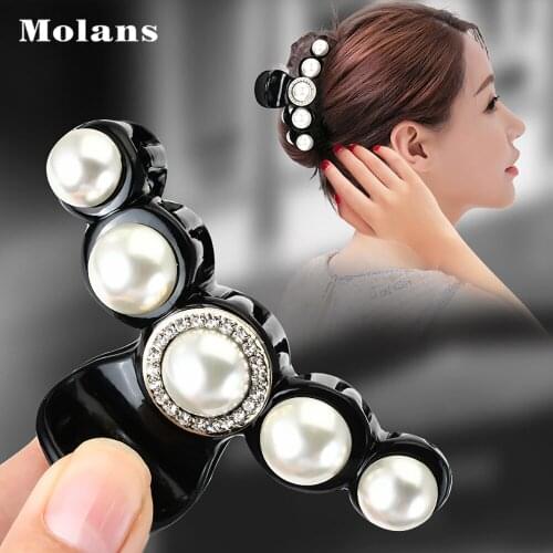 MOLANS Rhinestone Hair Accessories With Pearls Solid Hair Claws For Women Korean Hairpin Horsetail Hair Clips Girls Hair Make Up