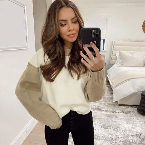 Women Color Block Sweaters Jumpers Knittwear Casual Long Sleeve Round Neck Loose Knit Pullover Tops Autumn Spring Fashion New