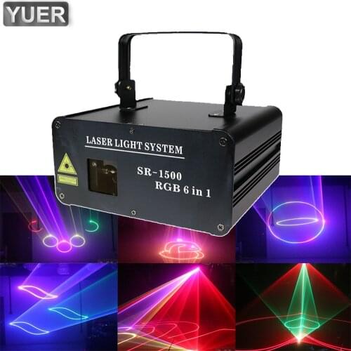 1.5W RGB 6IN1 Animation Laser DJ Disco Light Strobe Party Stage Lighting Effect Voice Control Projector Light For Dance Floor