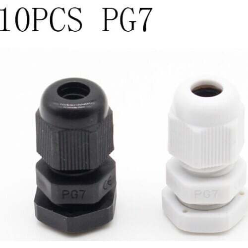 10pcs IP68 PG7 for 3-6.5mm Wire Cable Black white Waterproof Nylon Plastic Cable Gland Connector dropshipping