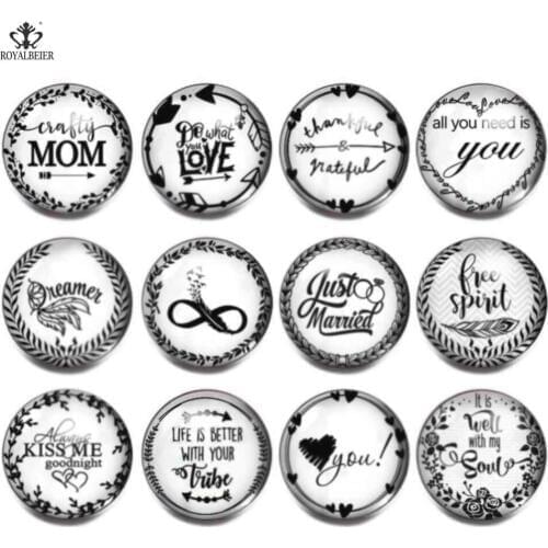 12pcs/Lot Black and White Mixed Colorful Pattern Glass Charm 18mm Snap Button Jewelry For DIY Snaps Bracelet Snap Jewelry KZ1185