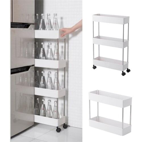 2/3/4 Tier Slim Storage Cart Mobile Shelving Unit Organizer Slide Out Storage Rolling Utility Cart Rack for Kitchen Ba