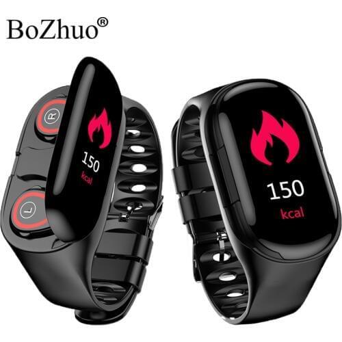 2 in 1 Men Wristband M1 Smart Band AI Smart Voice Wireless TWS Bluetooth Stereo Earphone With Heart Rate Monitor Long Standby
