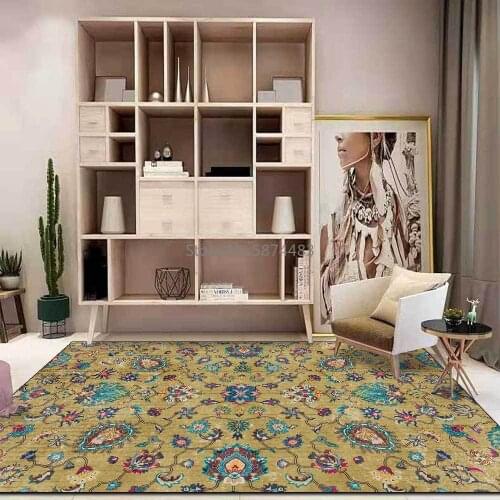 200*300cm Retro American Flower Branches Dark Yellow Living Room Bedroom Bedside Carpet Mat Customization