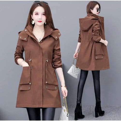 2021 New Autumn Womens Jacket Long Sleeve Hooded Windbreaker Female Long Jackets Casual Basic Coat Outerwear Plus Size 5XL