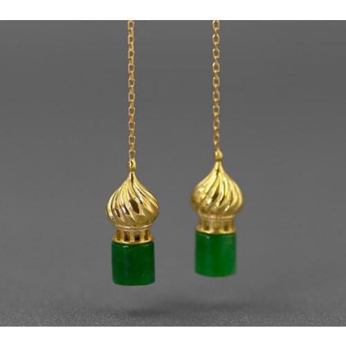 Volta Van 925 Sterling Silver Drop Earrings Pendientes Plata Natural Jade 2021 New Elegant Fine Jewelry Design Concise Earrings