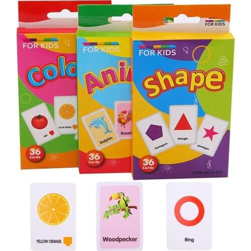 36Pcs/Set Cartoon Animal Color English Print Flashcard Education Baby Toy Christmas And New Year Childrens Gifts