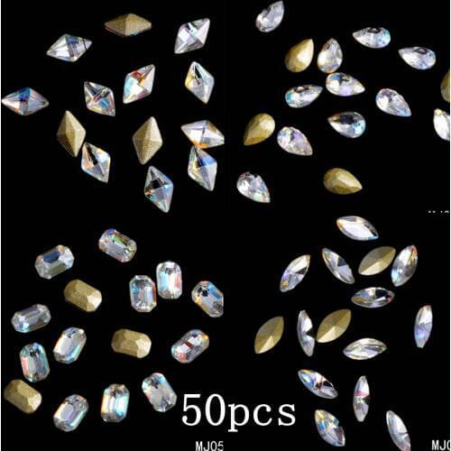 50pcs Clear AB Nail Art Decorations Pointback Nail Stickers DIY Craft Art Charm Stones Big Pack Shiny Stones