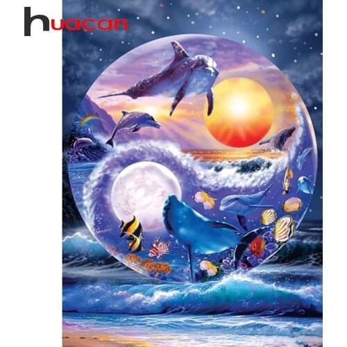 Huacan 5D Diamond Painting Dolphin Full Square Diamond Mosaic Embroidery Animals Hobby And Needlework Gift Home Supplies