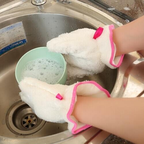 Bamboo Fiber Waterproof Non - dip Oil Dishwashing Gloves For Kitchen Microfiber Natural Cleaning Hanging Magic Gloves