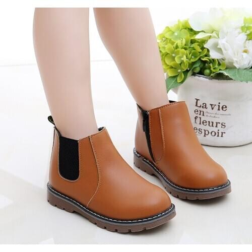 New Autumn Winter Kids Toddler Little Boy Girl Pu Leather Snow Ankle Boots For Girls Boys England School Martin Boots Shoes 27