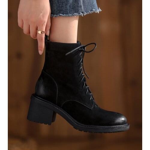 Hot Nubuck Women Boots Winter Retro and Old Lace-up Shoes Woman Short Boots Ankle Boots Thick Bottom Platform Shoes Cross-tied