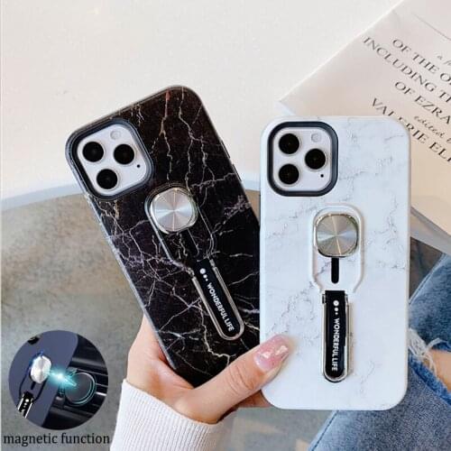 Marble Texture Magnetic Car Phone Case For iPhone 12mini 11 12 Pro Max X XR XS Max 7 8 Plus SE2 2020 Magnet Plate Soft TPU Cover