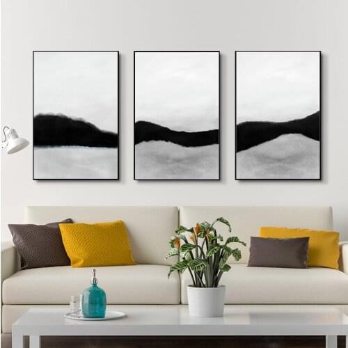 Ink Canvas Painting Abstract Black And White Mountain And River Line Posters And Prints Modern Nordic Decoration Home Wall Art