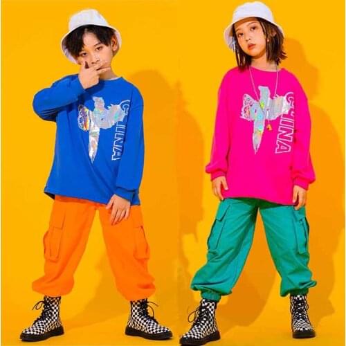 Childrens Day Clothes Kids Cool Clothing Chinses Style Boys Girls Night Reflective Top Pants Hip Hop Jazz Dance Costumes XS1377