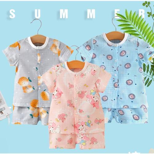Baby Clothes 2019 New summer Newborn baby costume Cotton Gauze kids Clothing Set 0-2Y Fashion Cartoon Print Boy Girl Short Sets