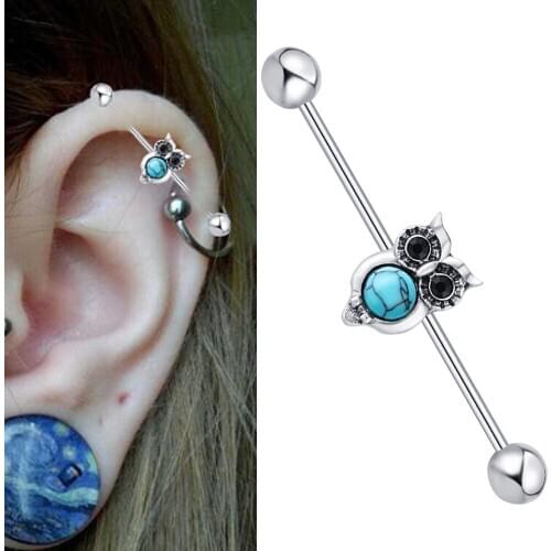 1PC Long Industrial Piercing Ear Cartilage Plug Tunnel Jewelry Earring Straight Ear Barbell Jewelry