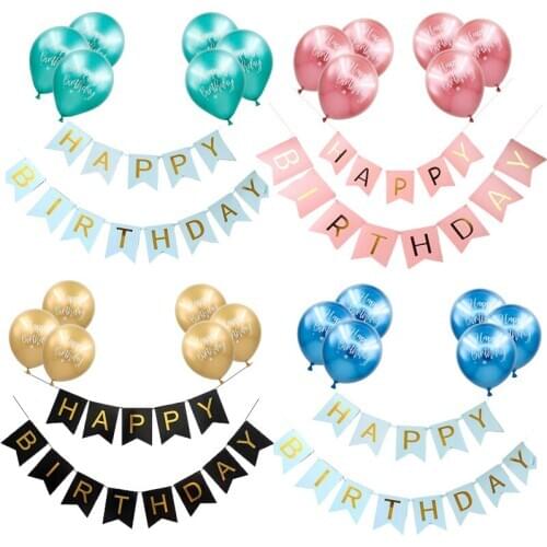 1Set Happy Birthday Letter Fishtail Banner Printed Pattern Metallic Latex Balloons Boy Girl Birthday party decorations Helium ba