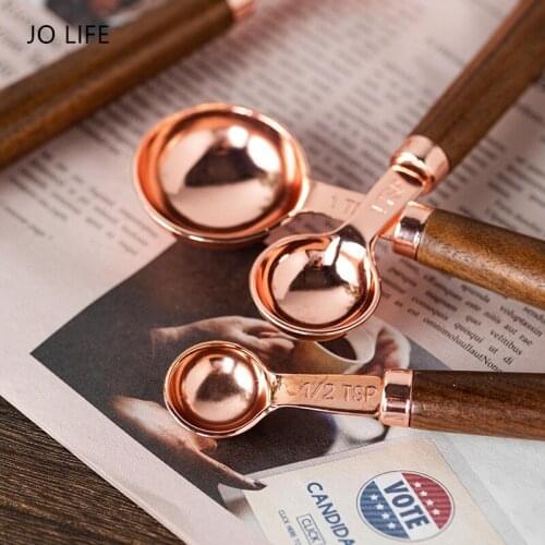 JO LIFE 4pcs/set Vintage Baking Measuring Cup Stainless Steel Measure Spoon Teaspoon Coffee Sugar Scoop Kitchen Tool