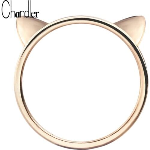 Chandler Plated Cat Ear Rings Round Close Cute Kitty Kitten Head Shape Ringen For Women Girls Campus Birthday Gifts