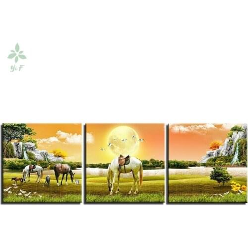 Horse Grazing Sunset Animal Oil On Canvas Wall Decoration For Home Office